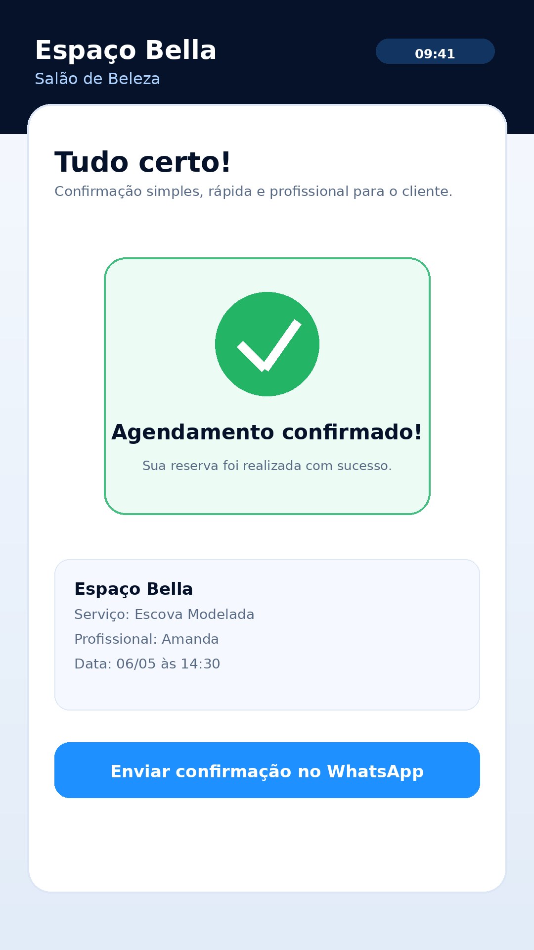 Tela de confirmação de agendamento